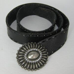 Fossil Women's Black Leather Belt Silver Rhinestone Belt Buckle B17825001 Sz Med